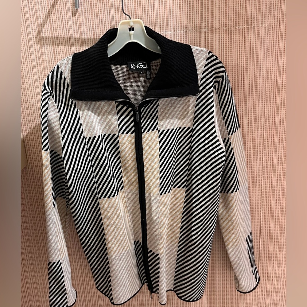 Angel Black, gray, and cream Striped sweater/jacket